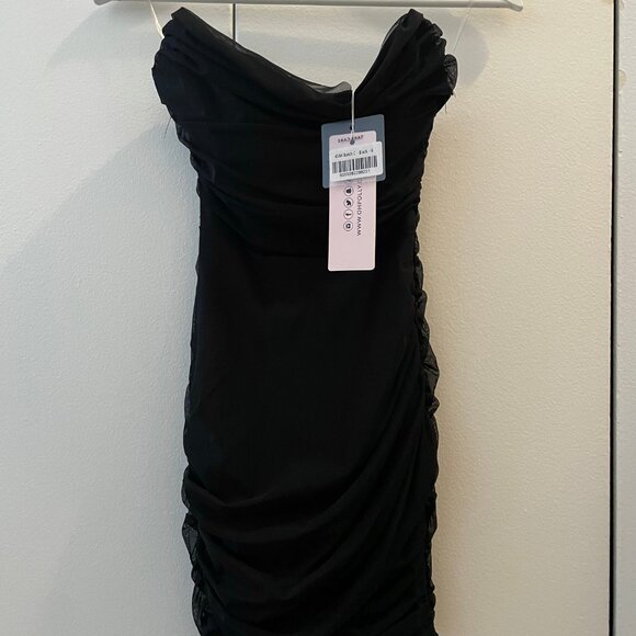 Oh Polly Bandeau Wrap Mini Dress (Black) - Picture 2 of 3